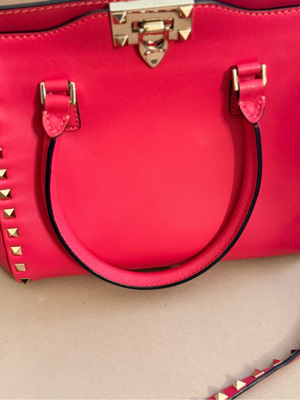 Studded Red Leather Satchel Handbag